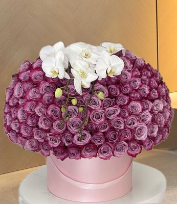 Purple rose dome with optional orchid detail – Je T’aime Fleurs Miami &amp; Naples
