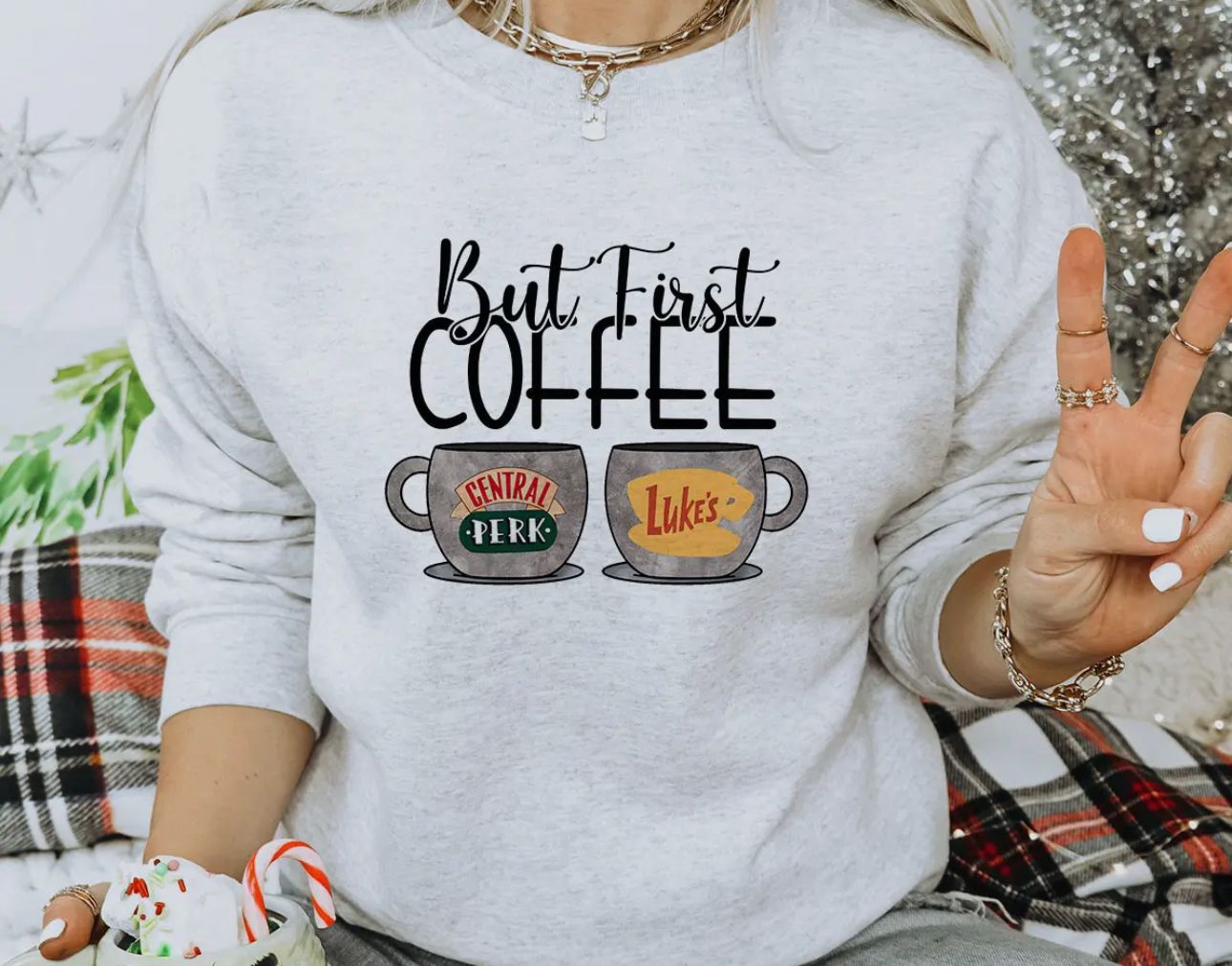 Gimore Girls Sweatshirt, But First Coffee Color Ash