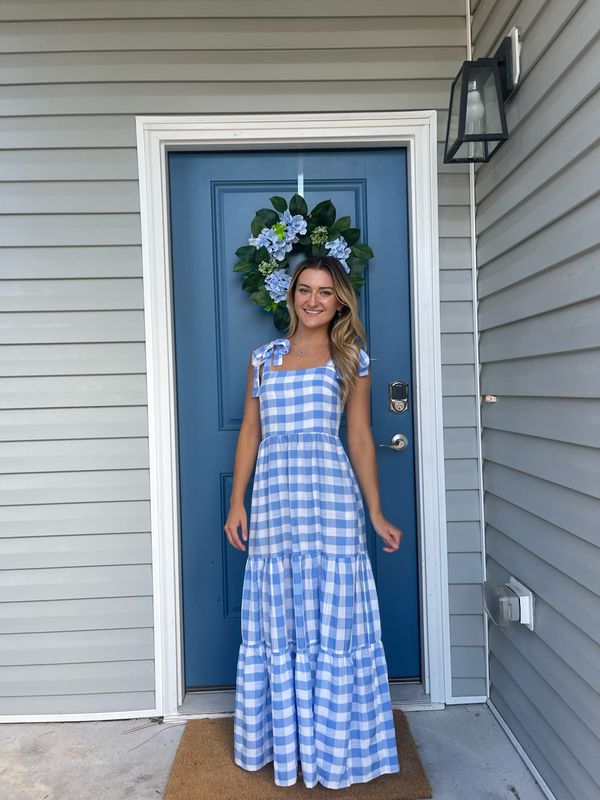 Blue Gingham Maxi Dress