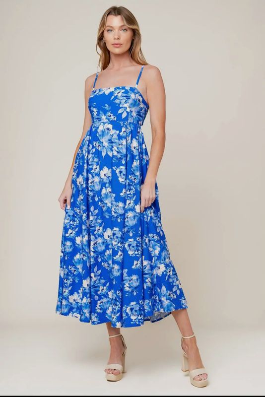 Blue Multi Woven Midi Dress