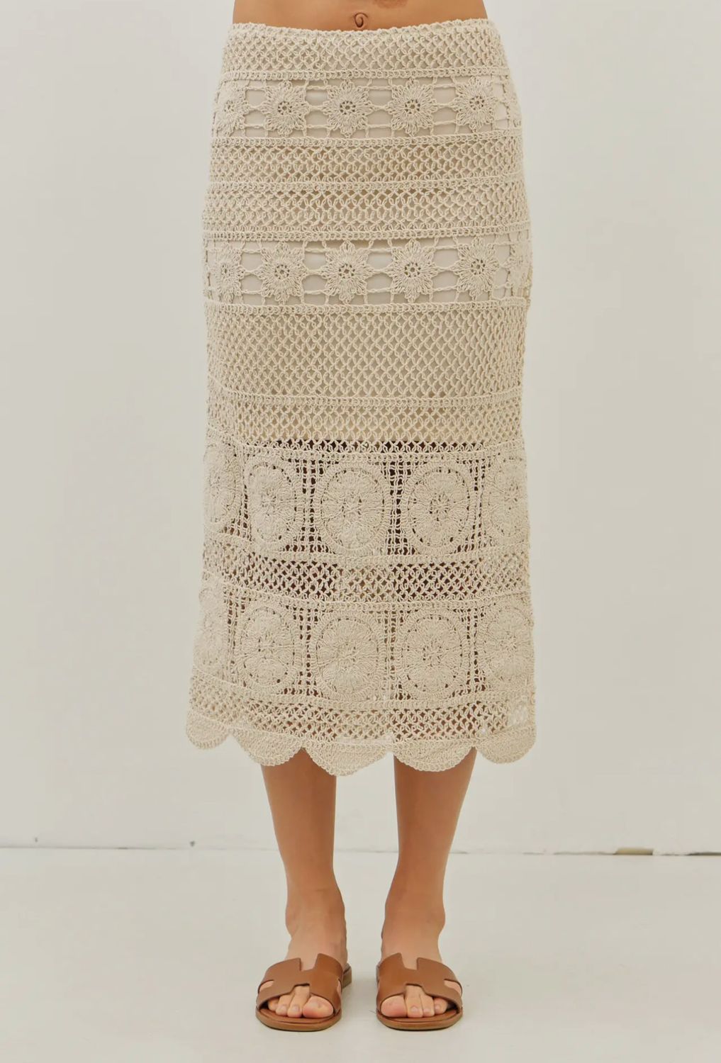 Floral Crochet Midi Skirt With Side Slit