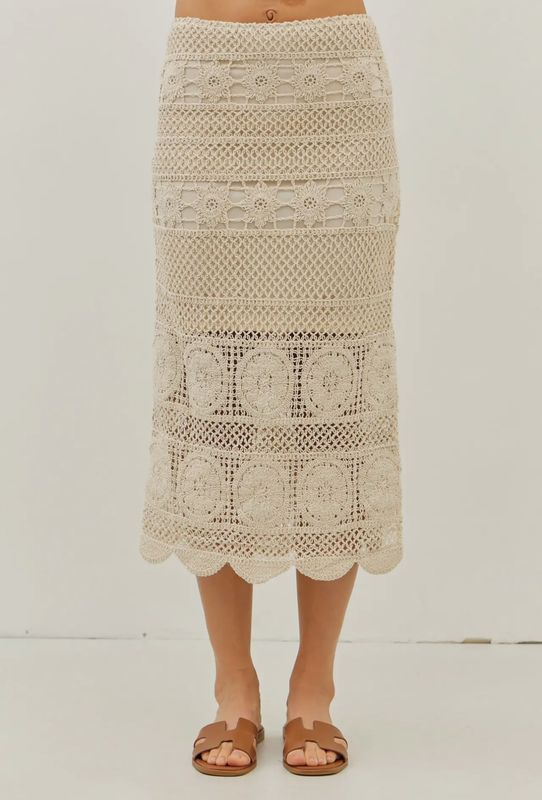 Floral Crochet Midi Skirt With Side Slit