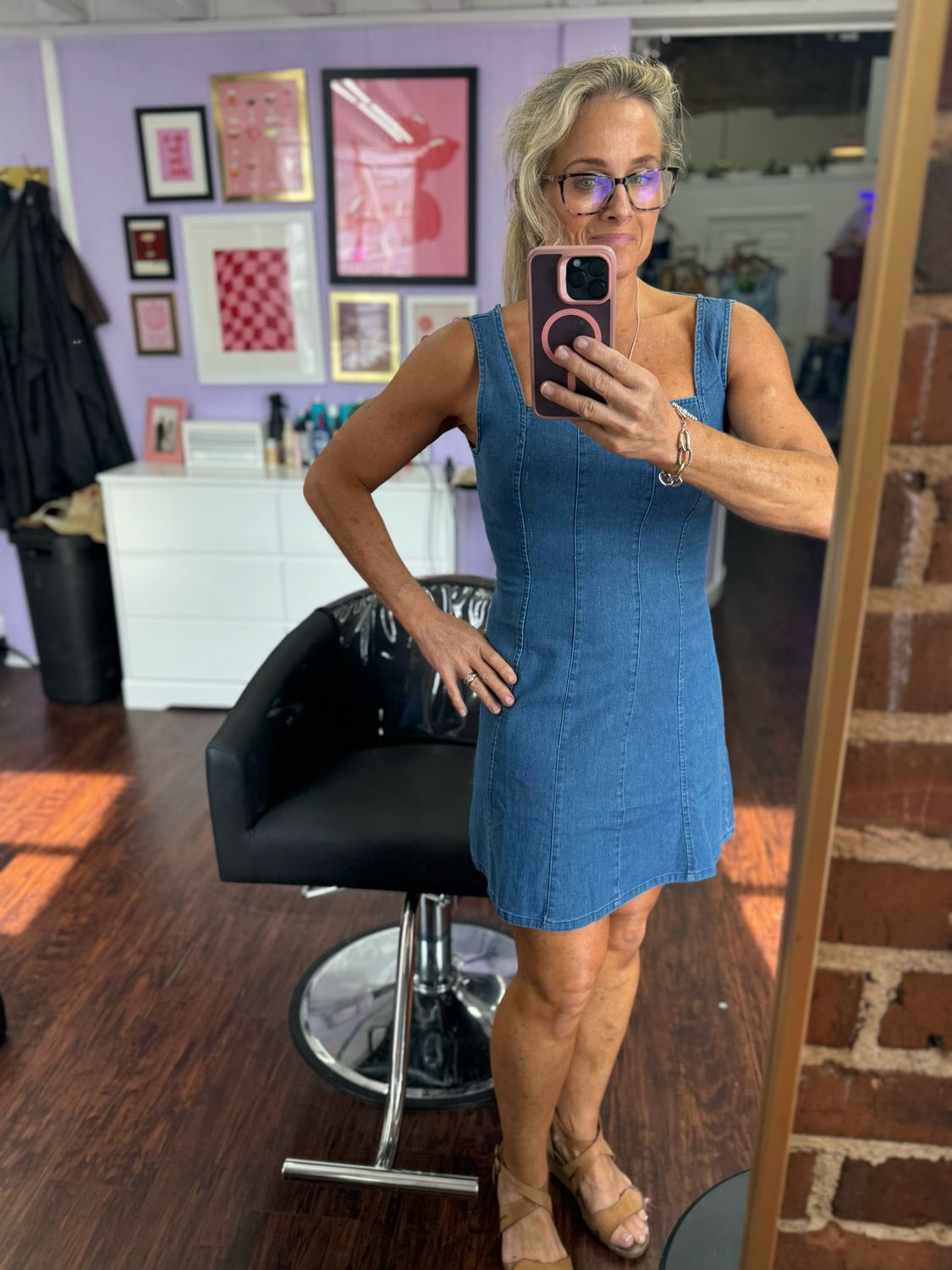 Stretch Denim A- Line Fit And Flared Mini Dress