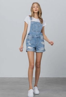 High Rise Roll Up Denim Romper