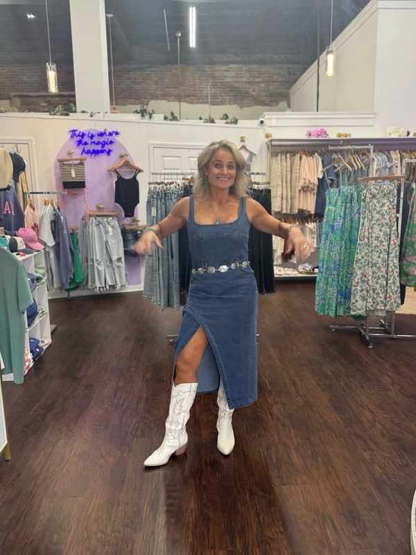 Denim Side Slit Midi Dress