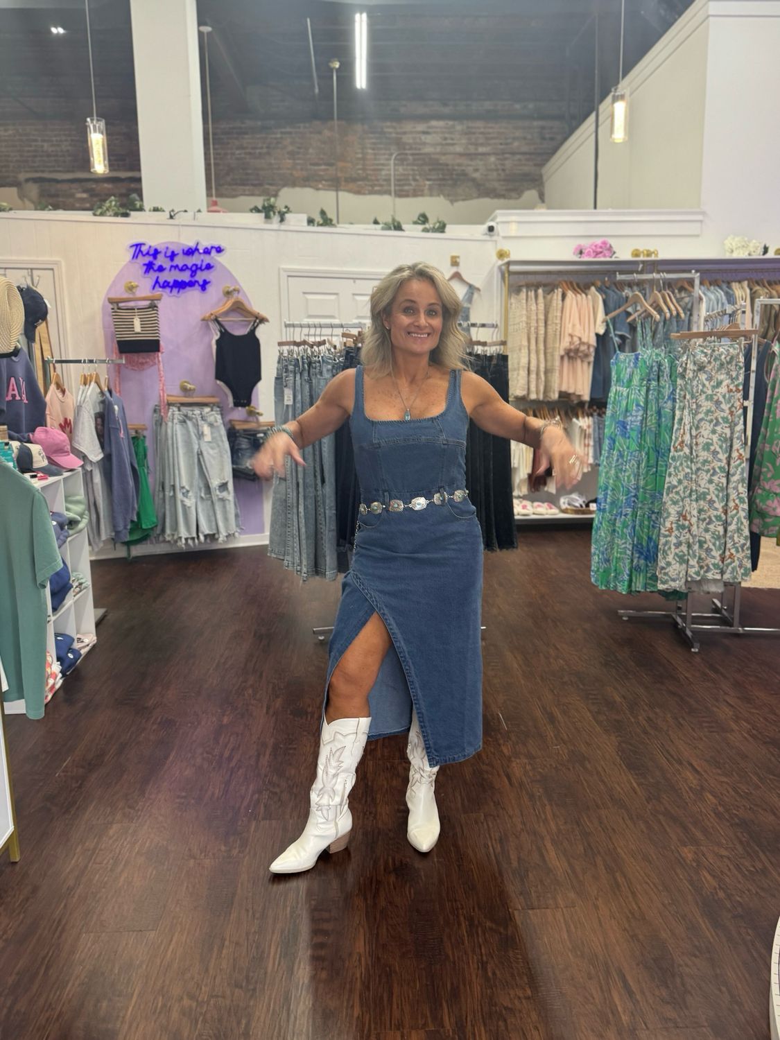 Denim Side Slit Midi Dress