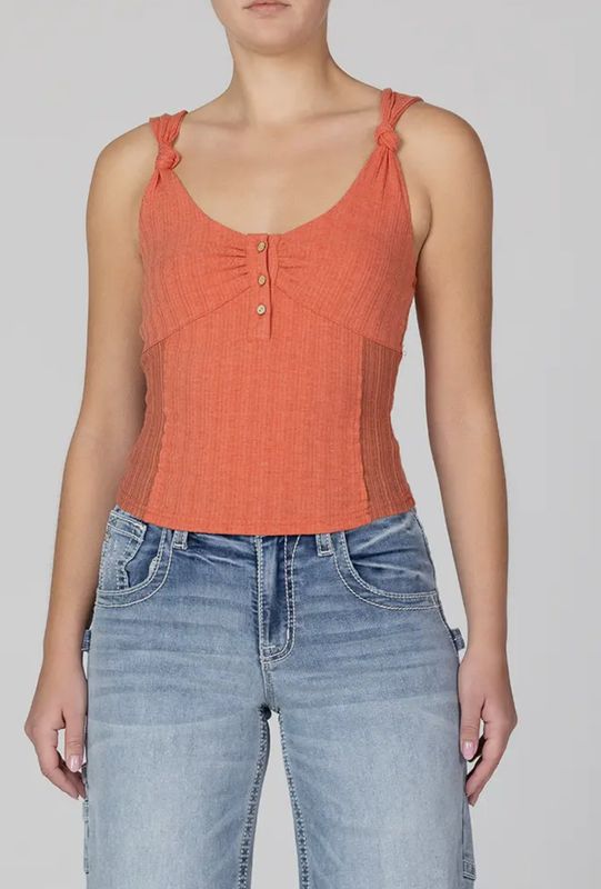 Miss Me Knotted Orange Tank With Buttons