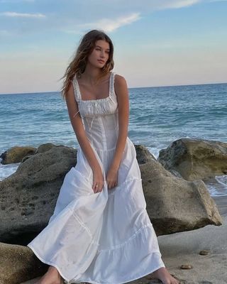 Isla Dreams- White Tiered Maxi Dress With Smocked Bodice