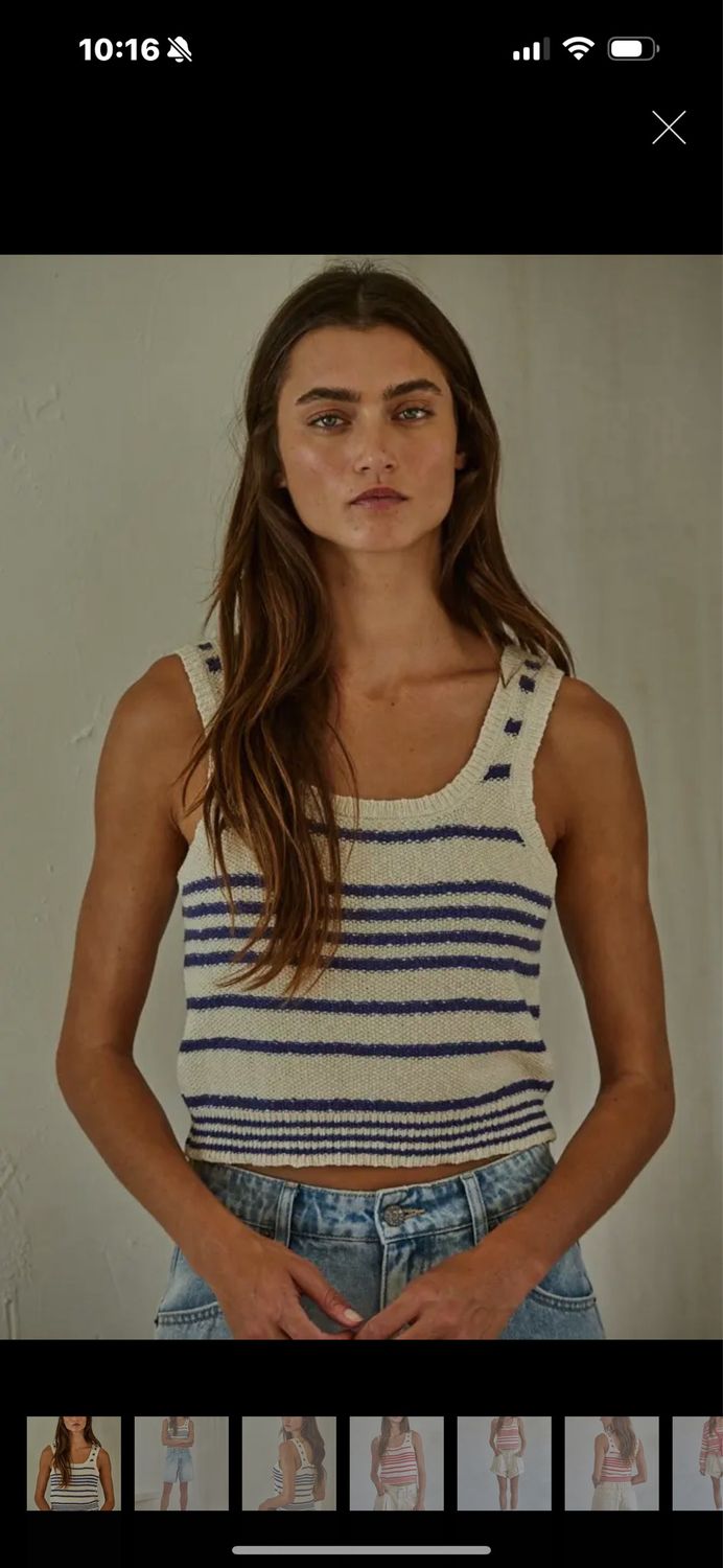 Knit Sweater Cotton Striped Round Neck Tank Top