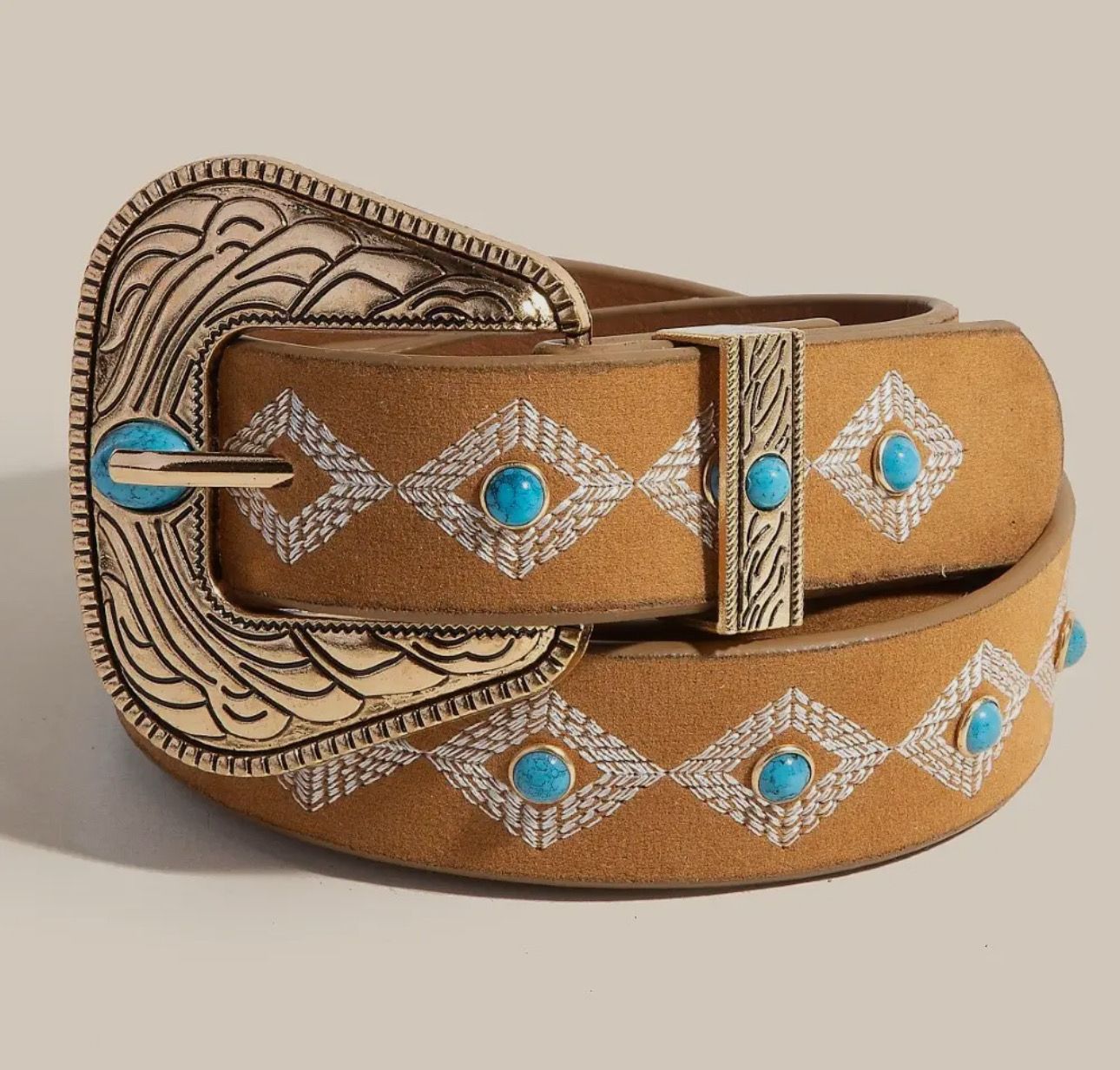 Turquoise Studded Oval Concho Chain Belt