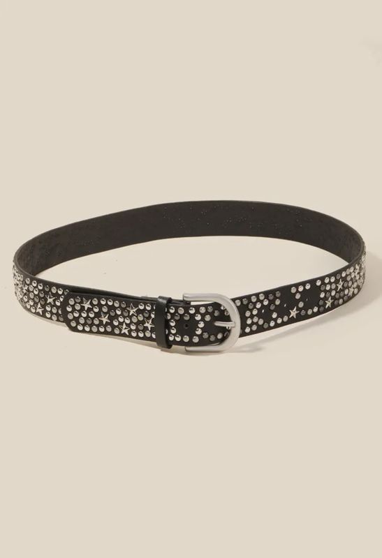 Metallic Stars And Stud Faux Leather Belt