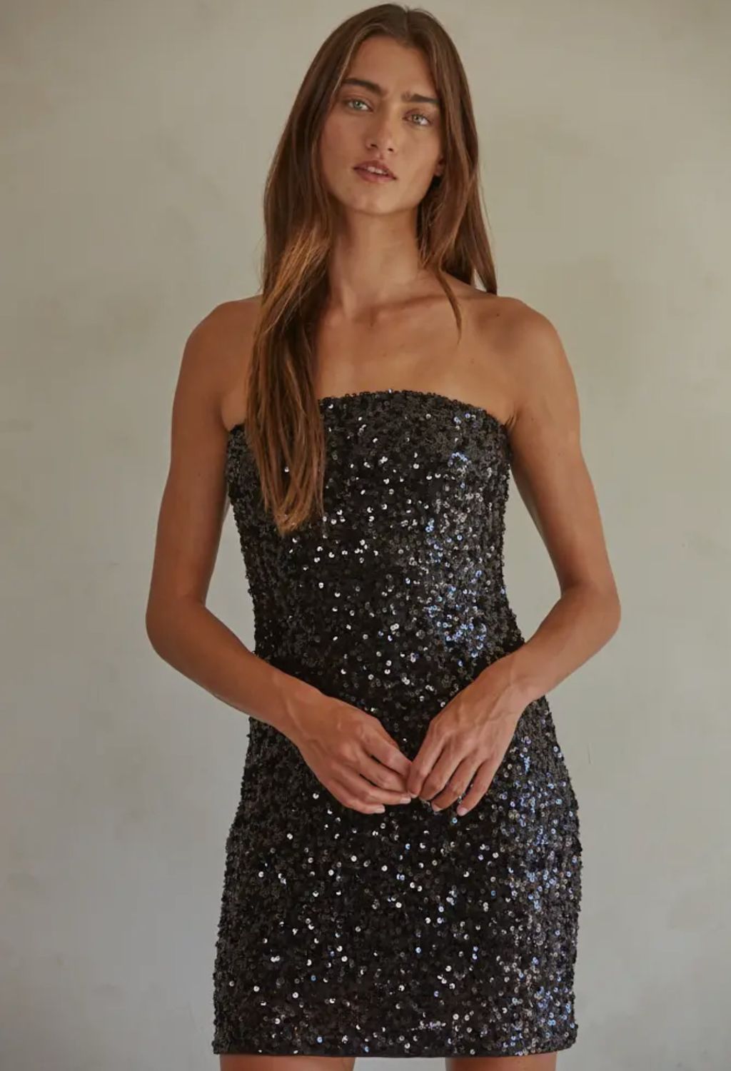 Woven Sequin Tube Neck Staples Min Dress