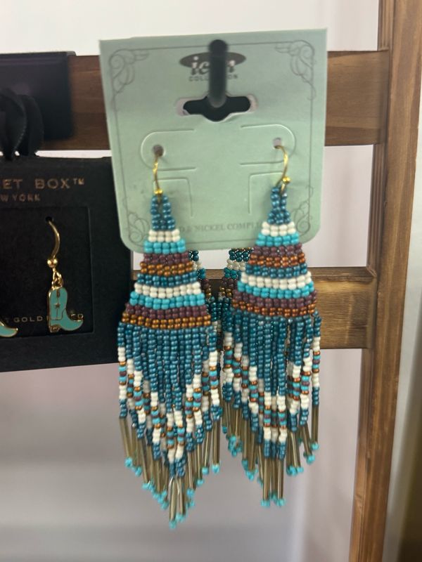 Seed Beaded Triangle Fringe Earrings