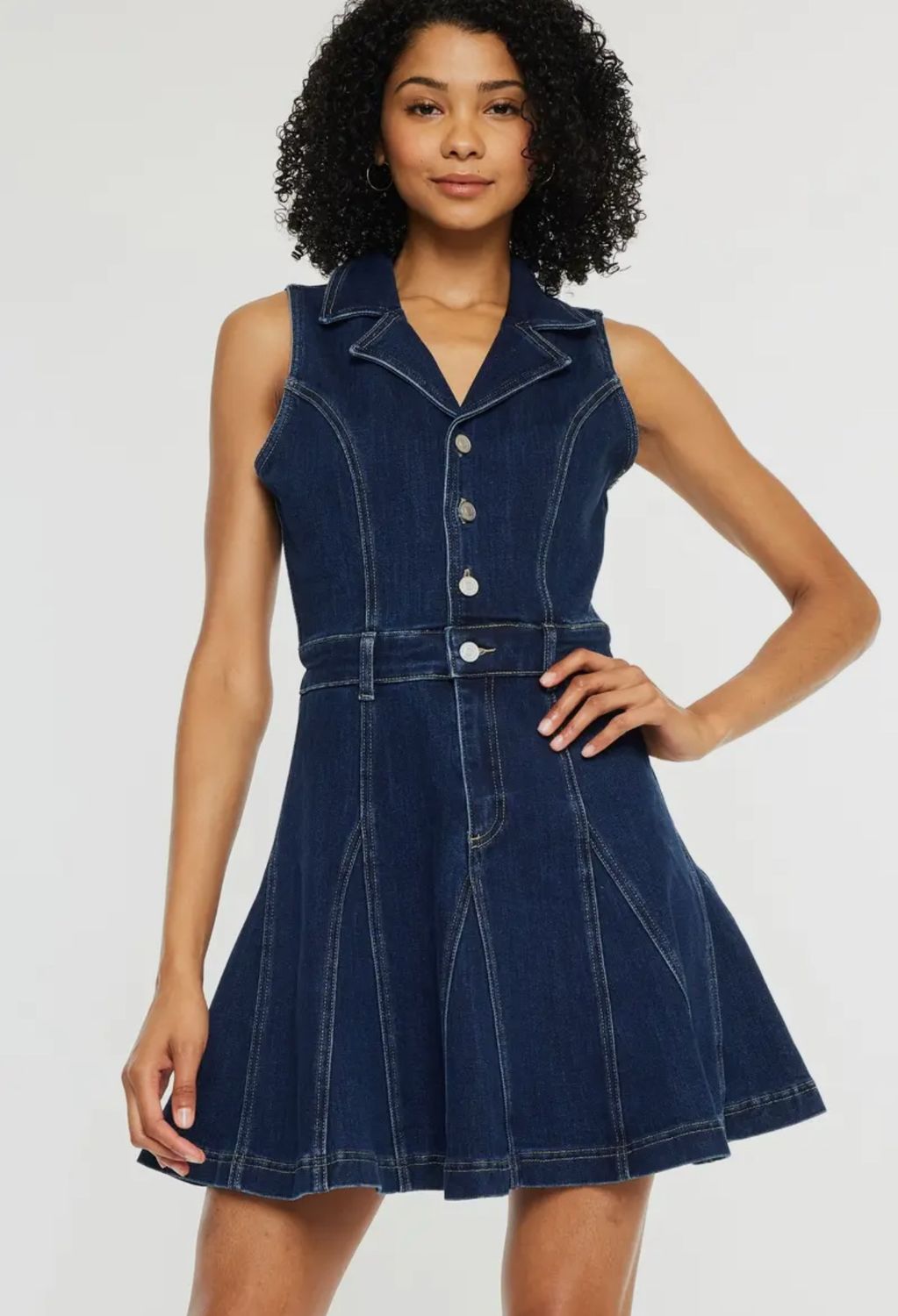 KanCan Sleeveless Dark Denim Flounce Mini Dress