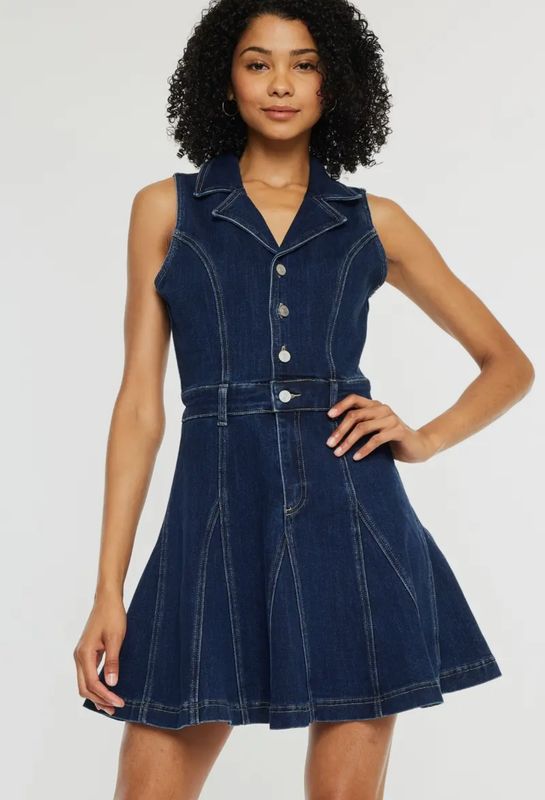 KanCan Sleeveless Dark Denim Flounce Mini Dress