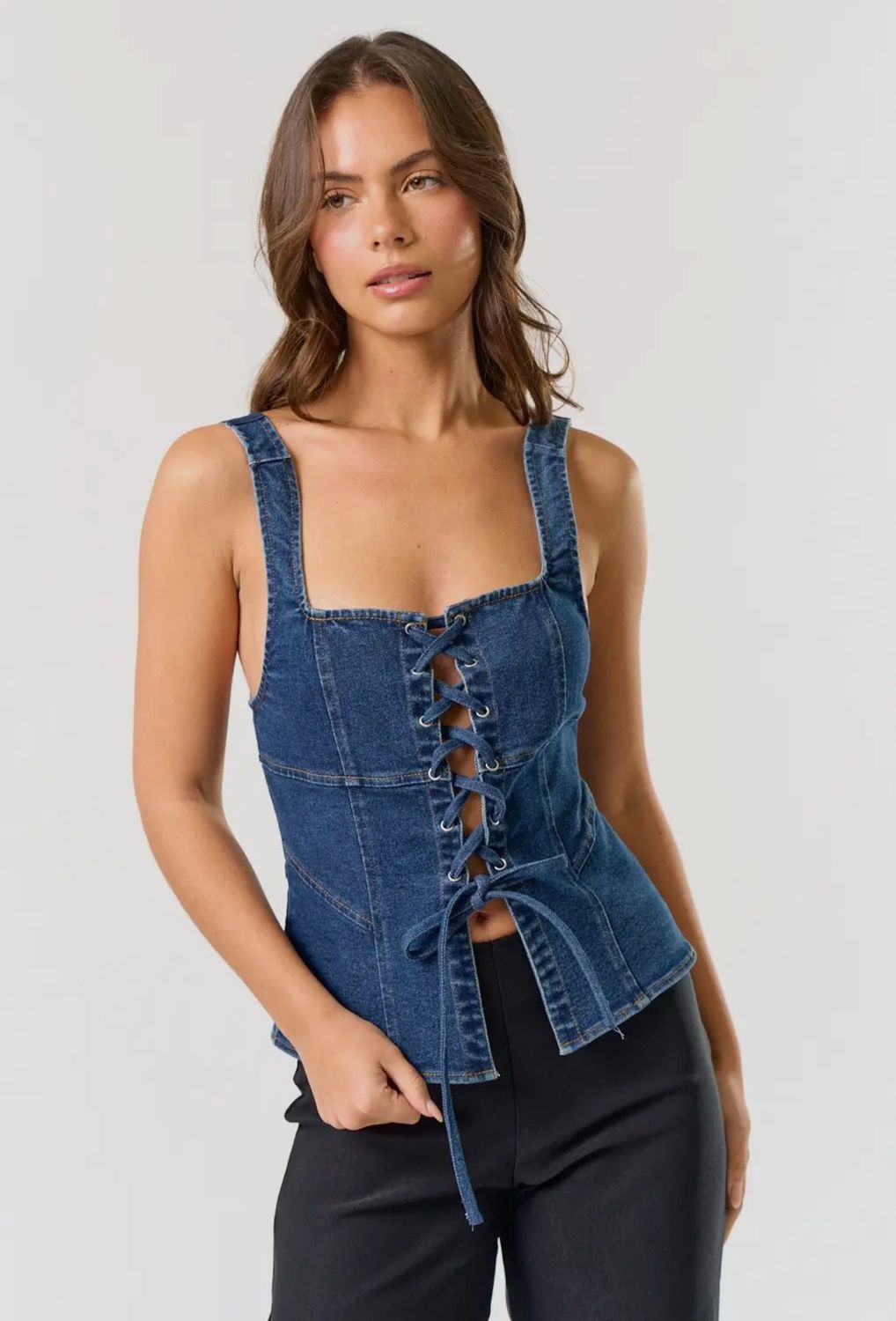 Demin Lace-up Corset Top