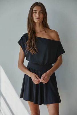 One Shoulder Sleeveless Mini Black Dress