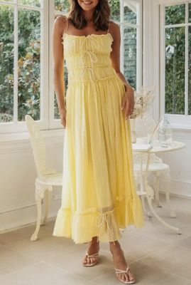 Strappy Bowtie Swing Maxi Yellow Sundress