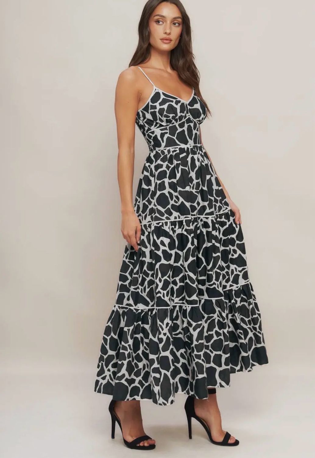 Ivory &amp; Black Printed Woven Midi Dress