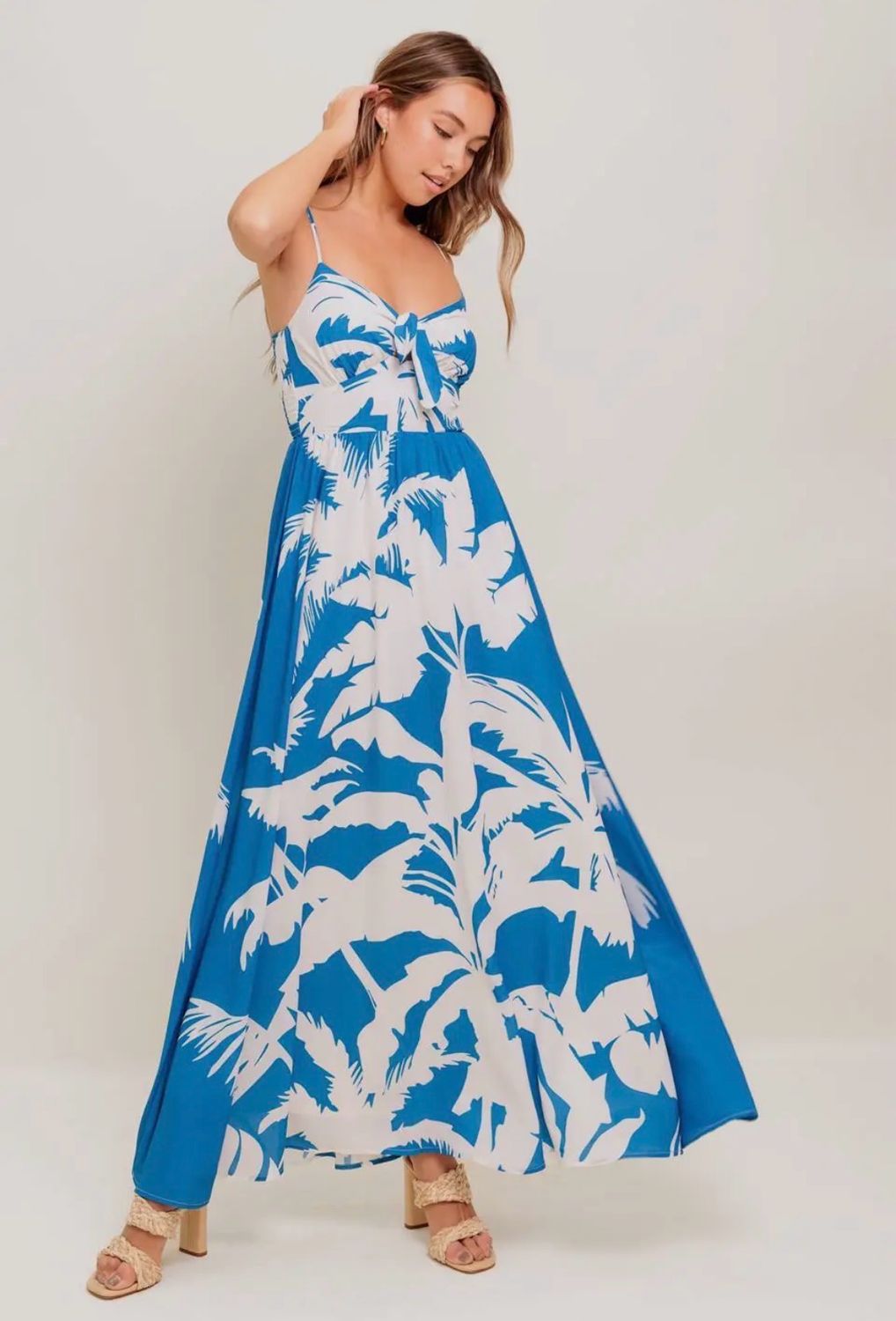 Navy And White Woven Maxi Dress