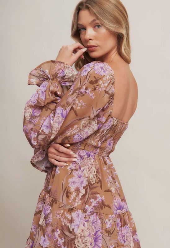 Camel Printed Woven Mini Dress