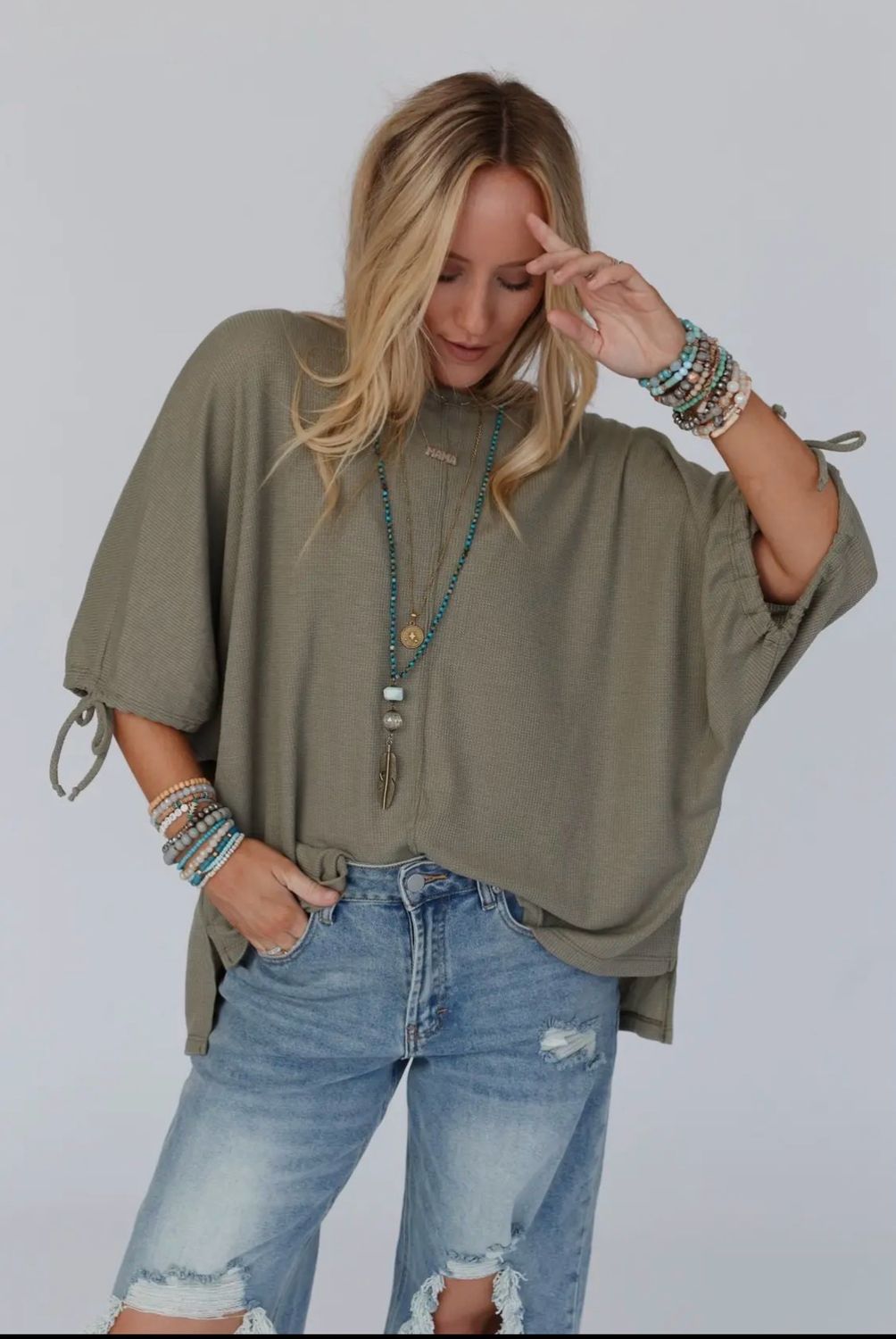 Little Lark Puff Sleeve Olive Tee
