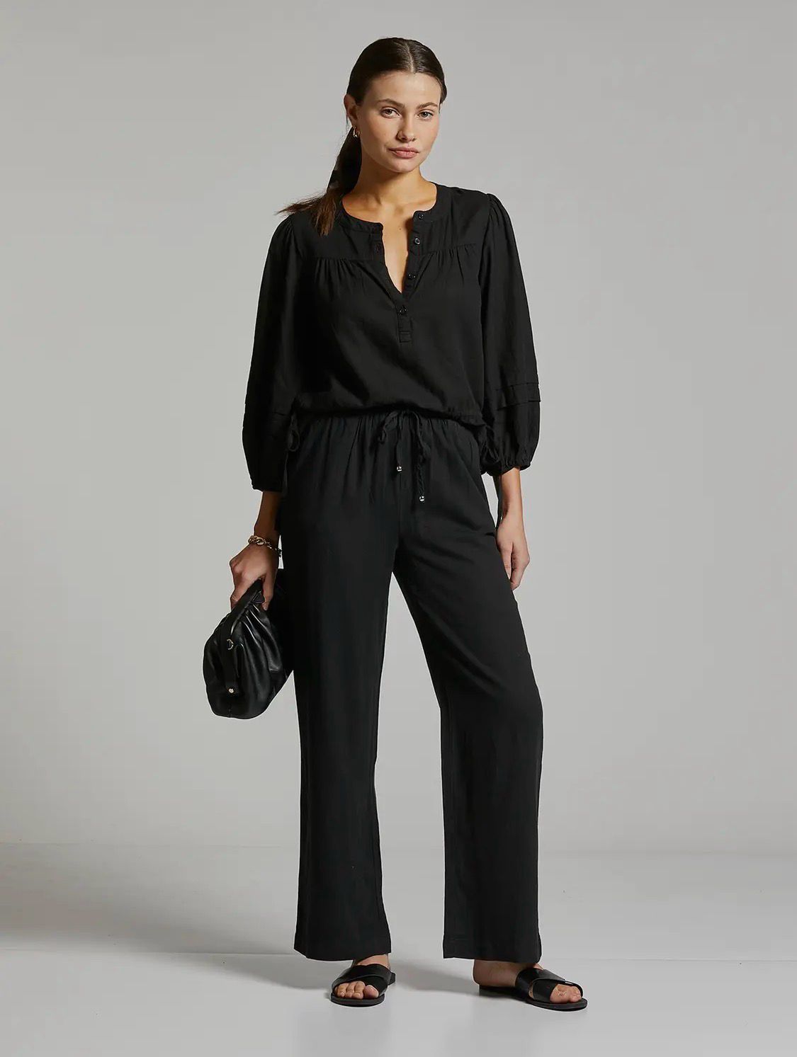 Drawstring Linen Arlo Pants Black