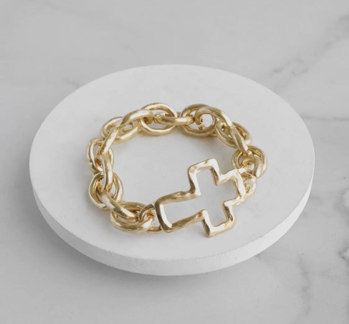 Chunky Chain Cross Bracelet Worn Gold