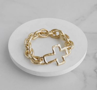 Chunky Chain Cross Bracelet Worn Gold