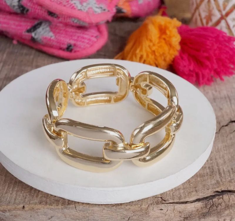Chunky Chain Statement Stretchy Bangle Bracelet Gold