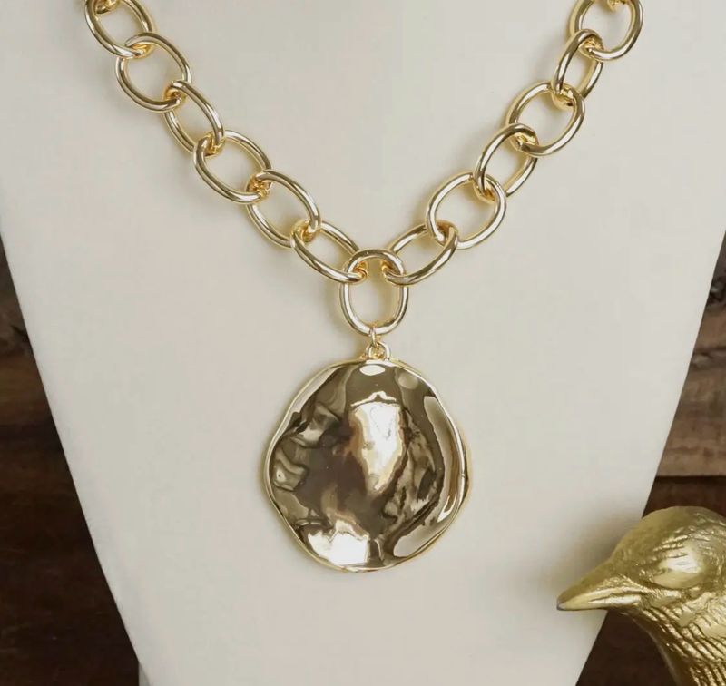 Chunky Chain &amp; Hammered Disc Statement Necklace