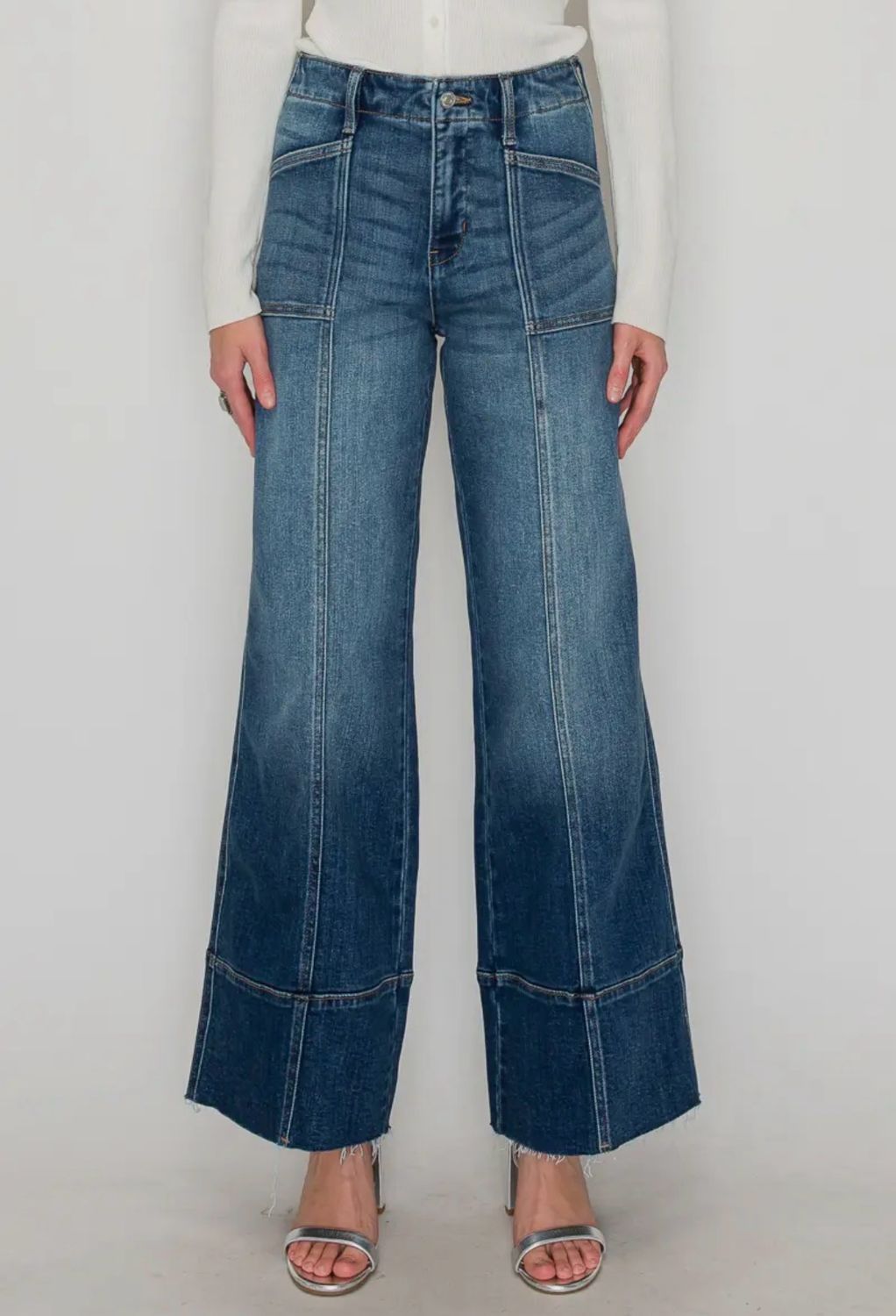 Tummy Control Palazzo Jeans Dark Wash