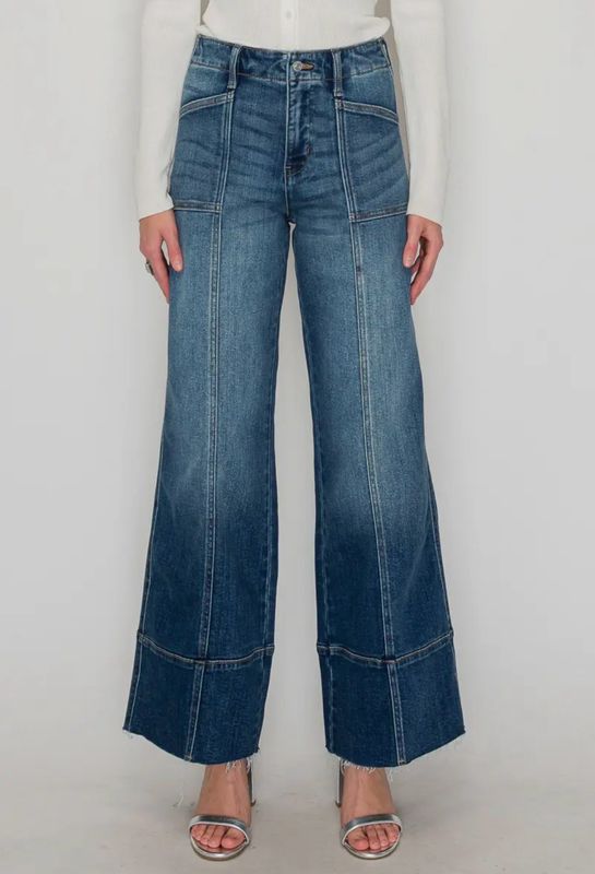 Tummy Control Palazzo Jeans Dark Wash