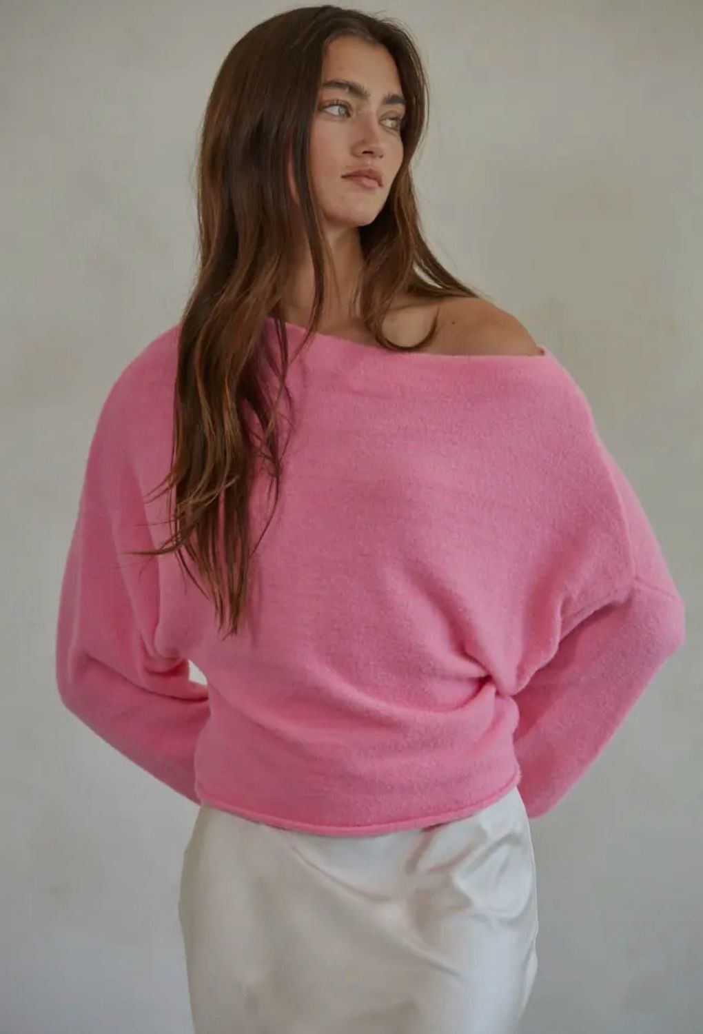 Knit Sweater Boat Neck Long Sleeve Pullover Top