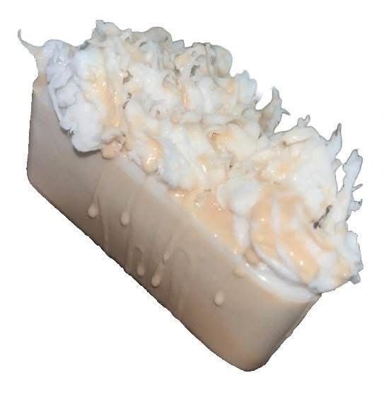 Golden Caramel Apple drizzle covered cheesecake soap, with Extra Whipped (Shea Butter) Icing.
