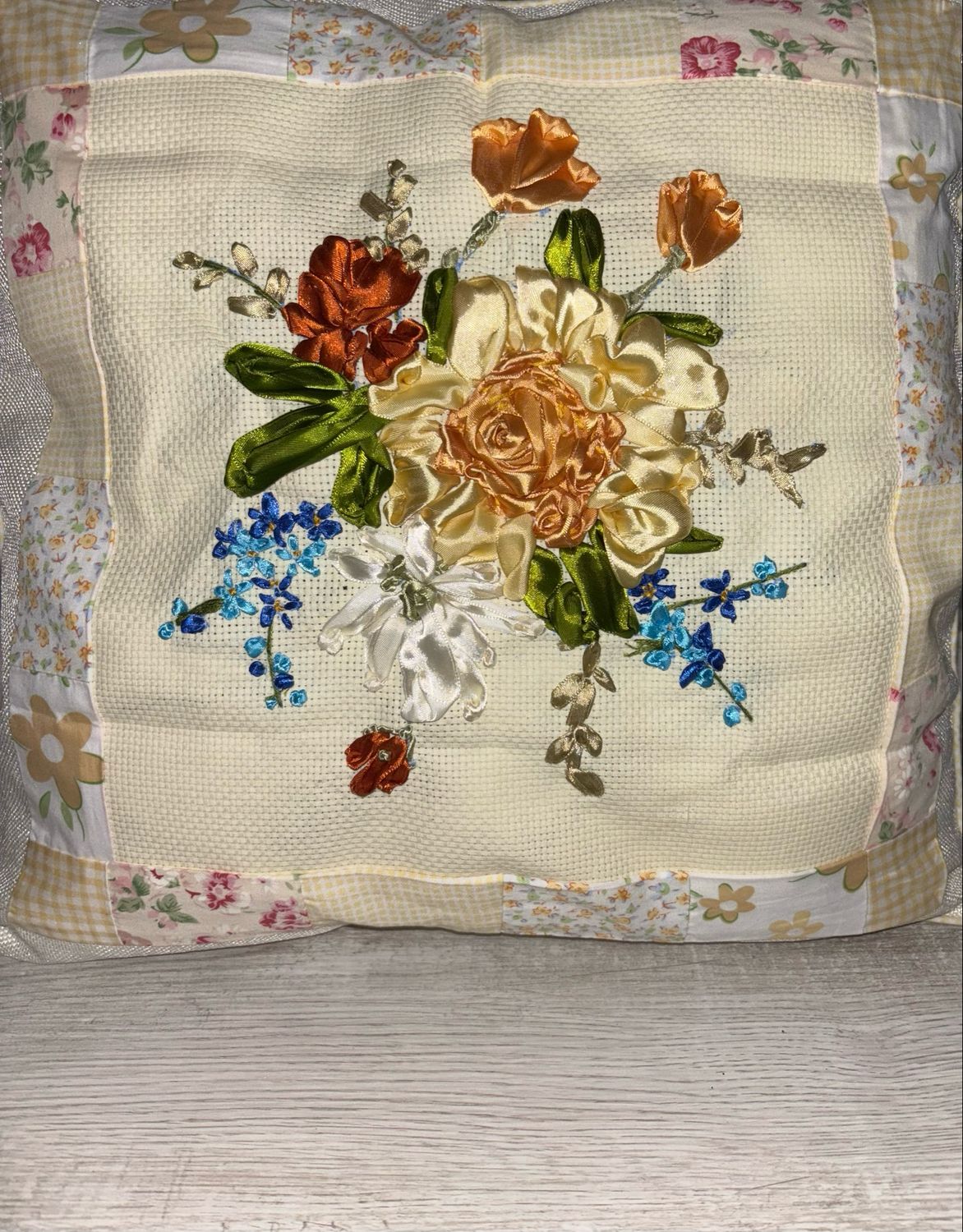 Floral Hand Embroidered Pillows French Stitch pillows “18x18”