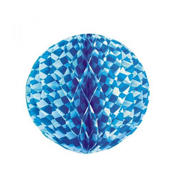 🟦 Wabenball aus Papier – Bayrisch Blau – 30 cm Durchmesser – Schwer Entflammbar Oktoberfest
