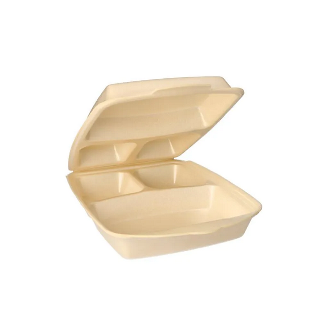 Menüboxen mit Klappdeckel, XPS 3-geteilt, 22 x 28,5 cm beige, laminiert