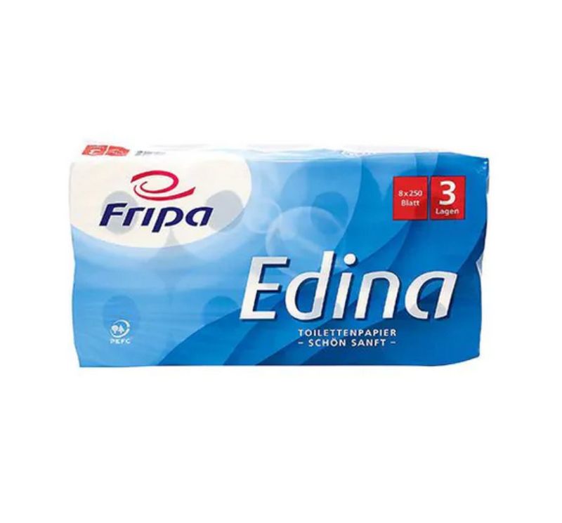 Fripa Toilettenpapier 3-lagig, &quot;Edina&quot; hochweiss, 250 Blatt pro Rolle