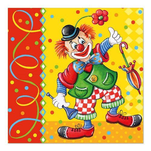Fasching &amp; Karneval Servietten Clown – 3-lagig, 33 x 33 cm Party Fasching