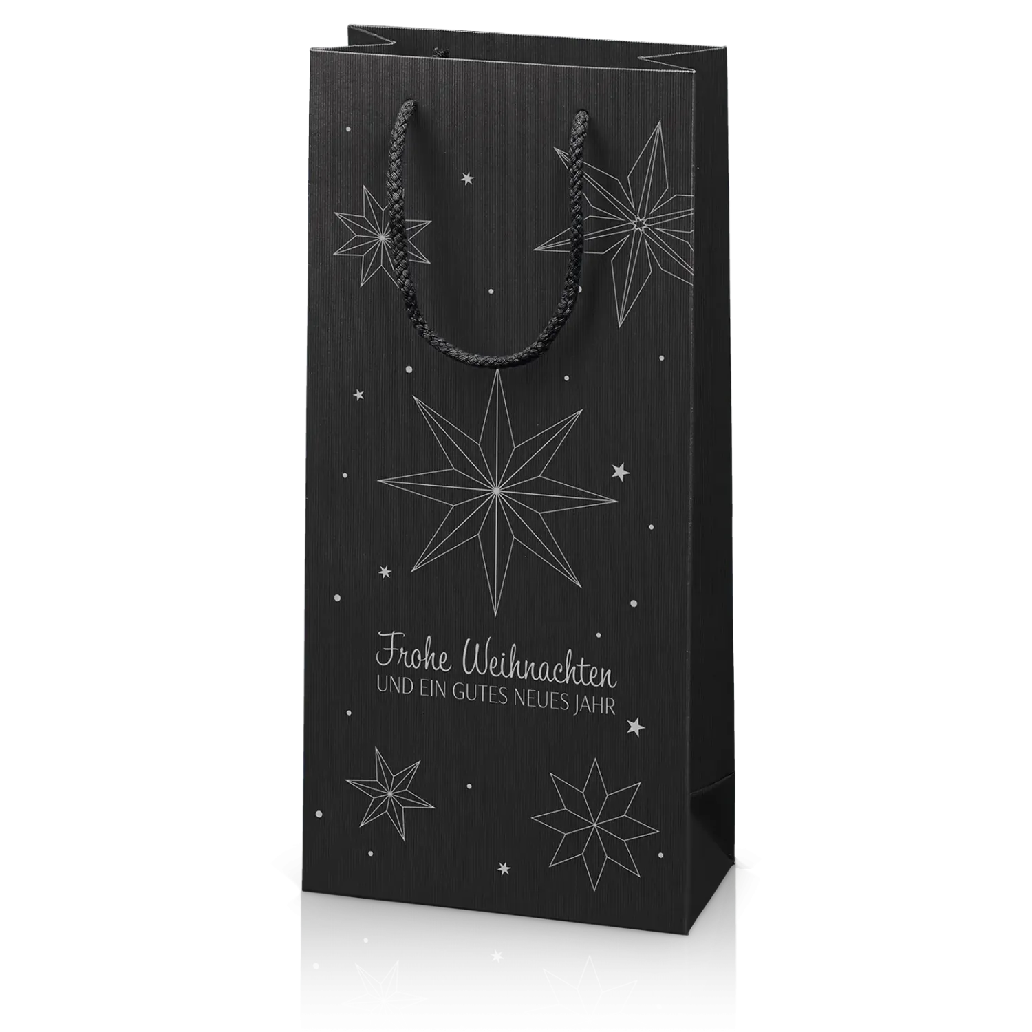 Papiertasche Linea Weihnachtssterne Schwarz 2er