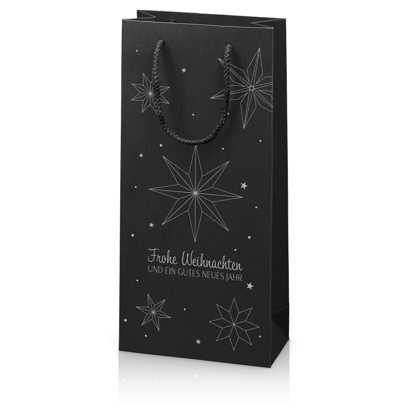 Papiertasche Linea Weihnachtssterne Schwarz 2er