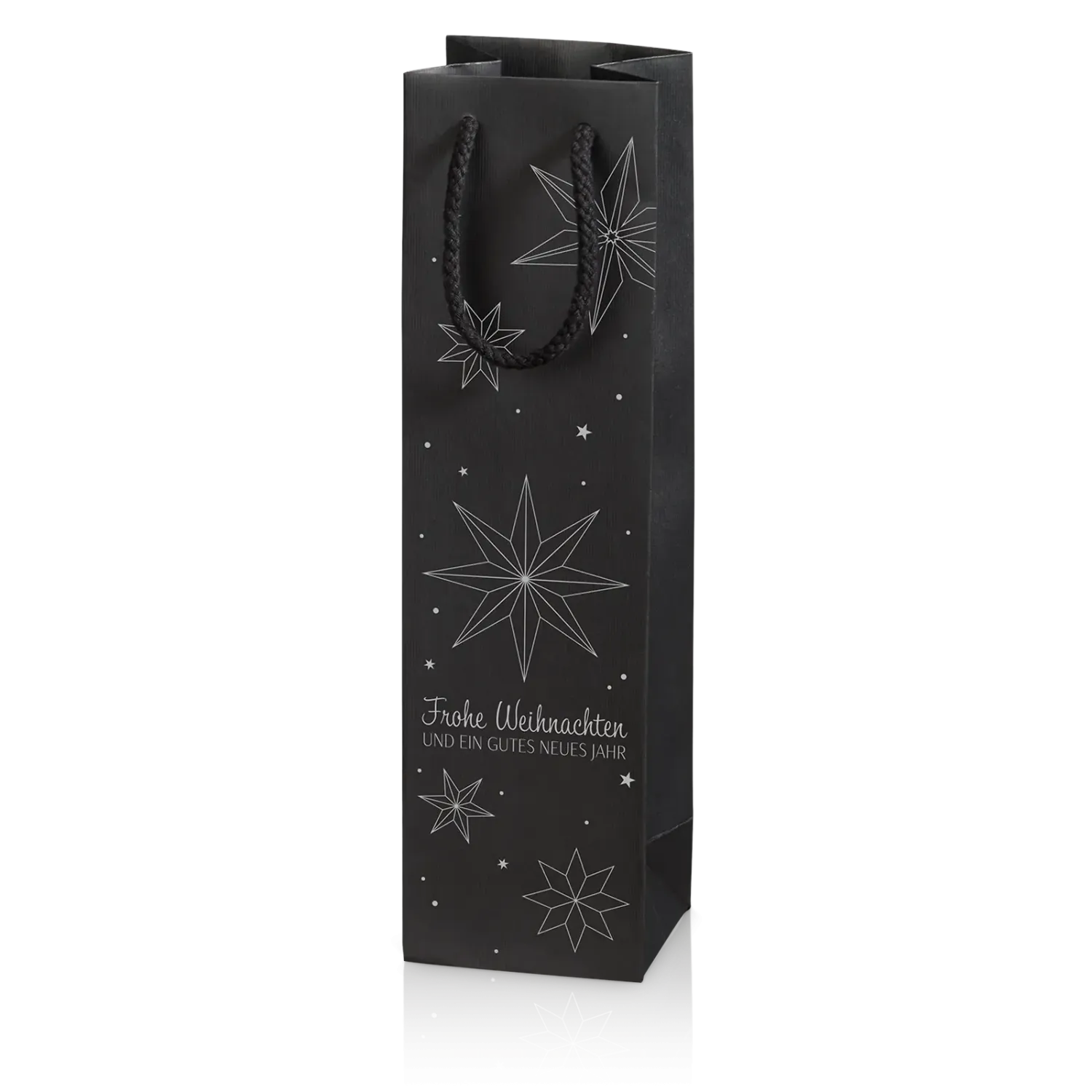 Papiertasche Linea Weihnachtssterne Schwarz 1er