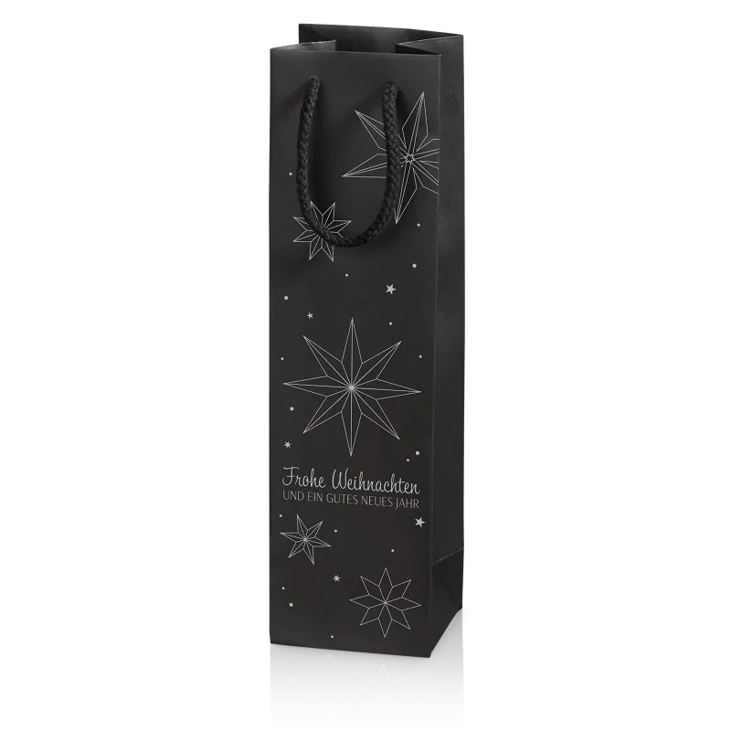 Papiertasche Linea Weihnachtssterne Schwarz 1er