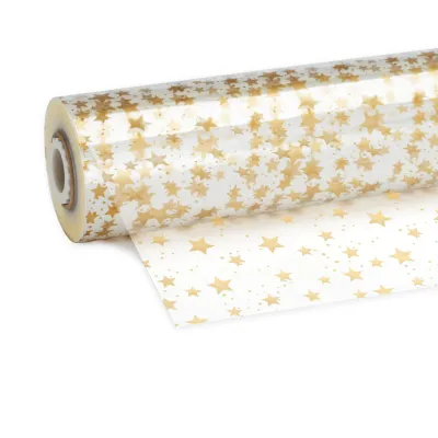 Klarsichtfolie "Sterne Gold", 100m x 70cm Klarsichtfolie "Sterne Gold", 100m x 70cm