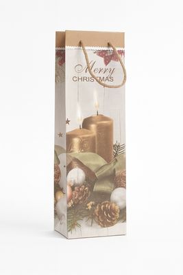 🎄 Geschenktasche Weihnachten „Merry Christmas“ – Flaschentasche mit Kerzenmotiv (12 Stück)