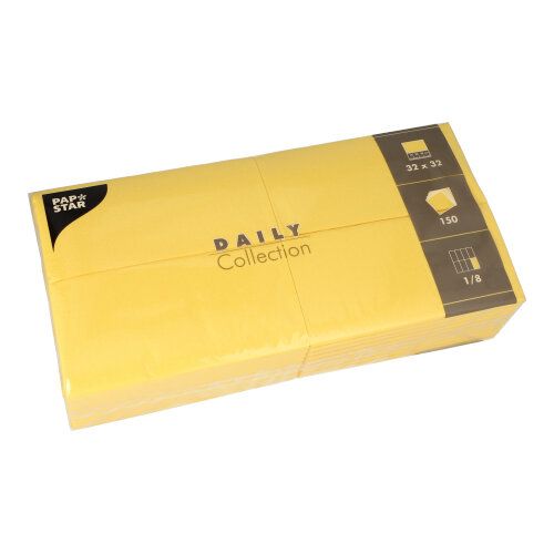 Servietten &quot;DAILY Collection&quot; 1/8-Falz 32×32 cm Gelb – Karton (900 St.)