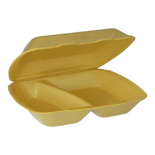 100 Menüboxen mit Klappdeckel, XPS 2-geteilt 7,5 cm x 24,3 cm x 20,8 cm gold – Karton (200 St.)