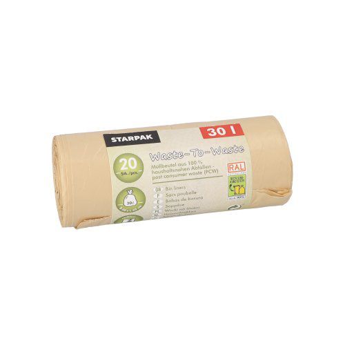 20 Müllbeutel aus 100% PCW &quot;Waste-To-Waste&quot; 30 l 64,5 cm x 54 cm beige – Karton (500 St.)