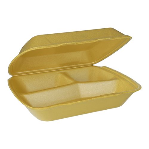 100 Menüboxen mit Klappdeckel, XPS 3-geteilt 7,5 cm x 24,3 cm x 20,8 cm gold – Karton (200 St.)